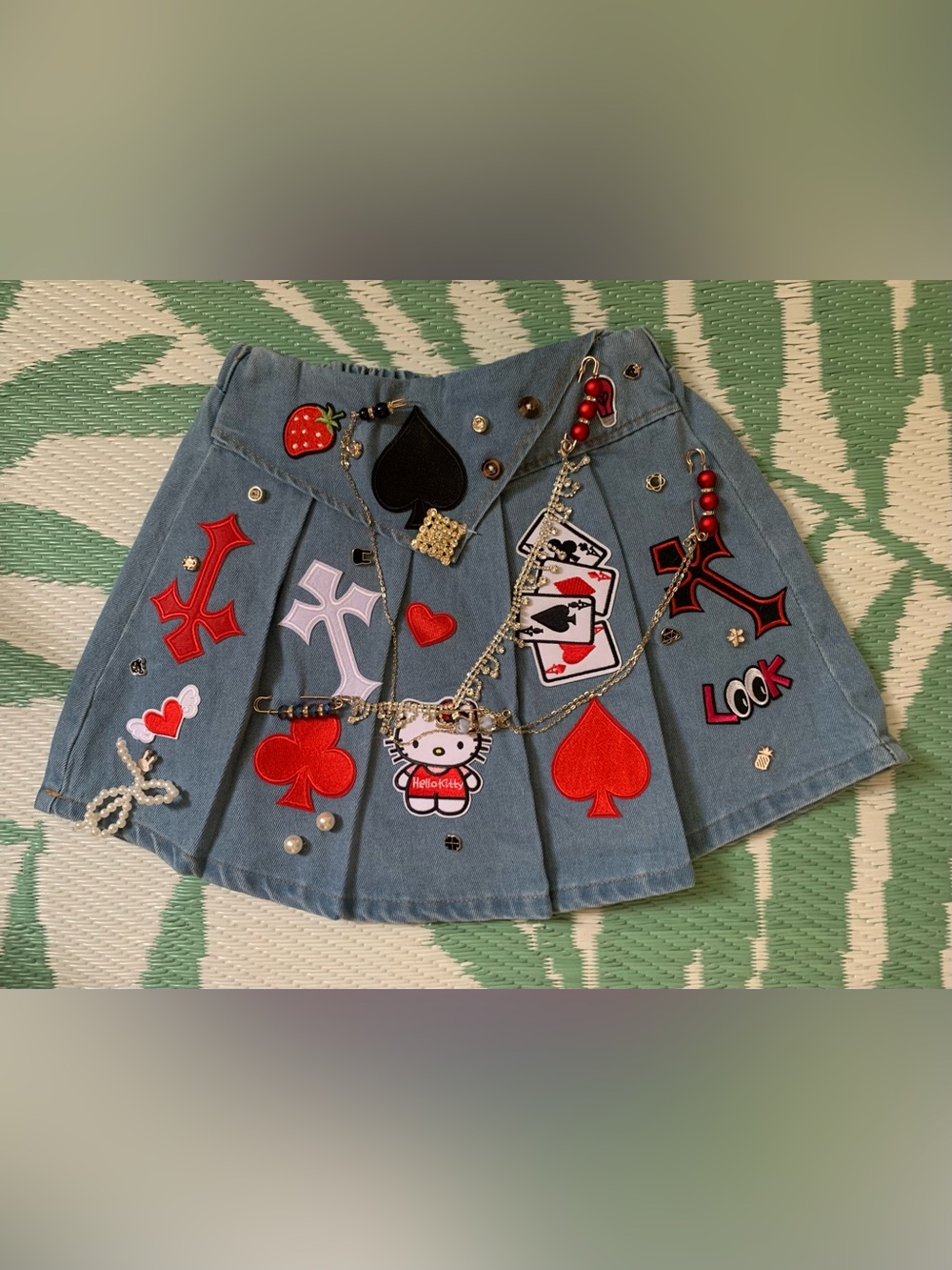 Hello Kitty, denim junk skirt size 7
